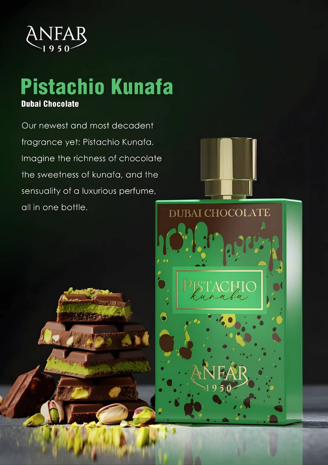 Pistachio Kunafa Dubai Chocolate ANFAR - Muestra 5 ml - Image 2